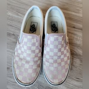 VANS Pink/White Checkered Slip On Shoes Size Mens 6.5/Womens 8